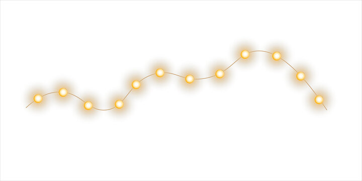 Golden fairy lights hanging garland with copy space for Christmas, New Year, wedding and celebration banners