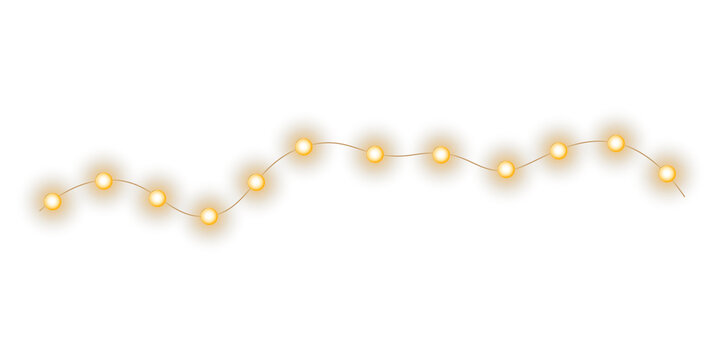 Golden fairy lights hanging garland with copy space for Christmas, New Year, wedding and celebration banners