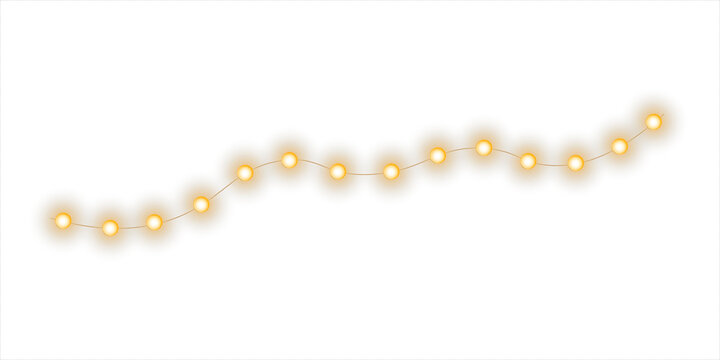 Golden fairy lights hanging garland with copy space for Christmas, New Year, wedding and celebration banners