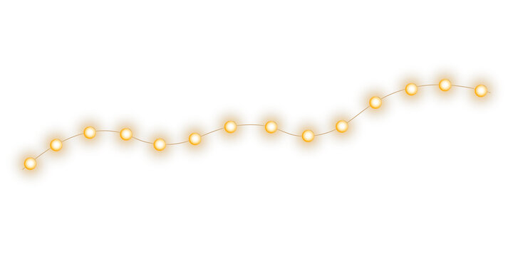 Golden fairy lights hanging garland with copy space for Christmas, New Year, wedding and celebration banners