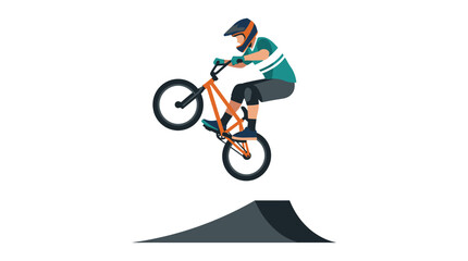 Naklejka premium BMX cyclist performing a trick on ramp, extreme sports, white background