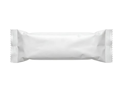 White blank candy bar packaging wrapper template laying horizontally isolated on solid white surface mockup.