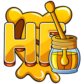 Honey themed lettering design with honey pot funny animal emoji isolated on transparent background