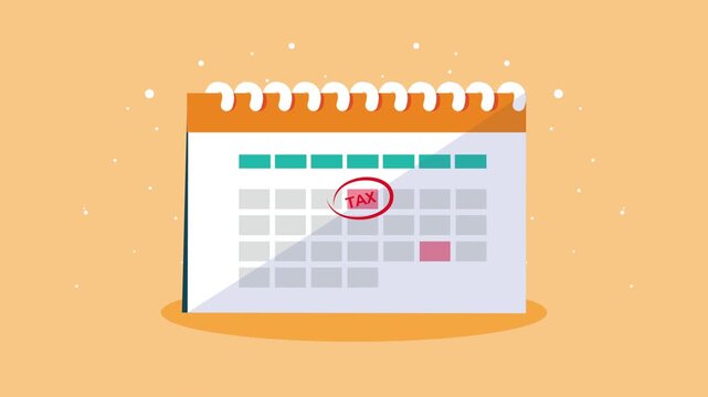 Calendar with tax day marked and animated particles symbolizing reminder.