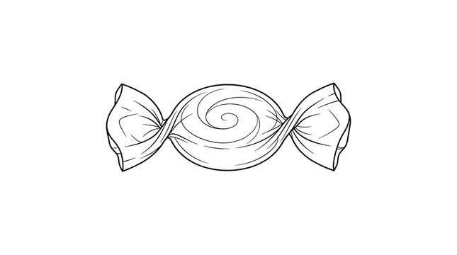 Hand-Drawn Spiral Candy Wrapper Outline - Sweet Treat Line Art Vector Icon