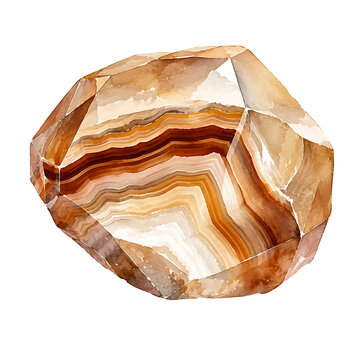 Watercolor painting of a layered agate gemstone on a plain white background.