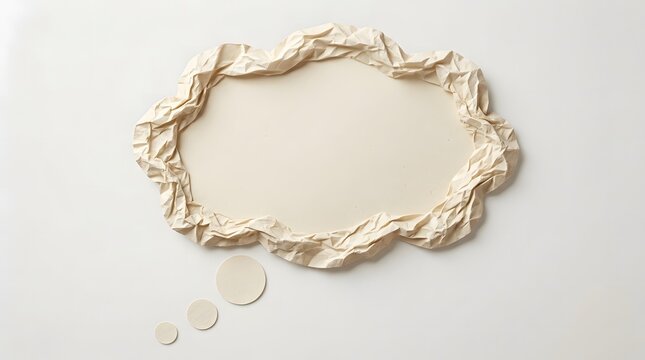 A creative white paper cutout shaped as a crushed edge thought bubble isolated on a clean light background