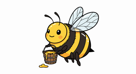 Fototapeta premium Cartoon bee carrying honey bucket