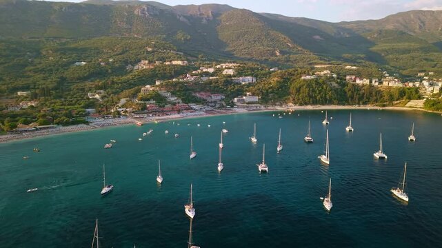 Aerial View of Valtos Beach with Sailboats, Parga, Greece