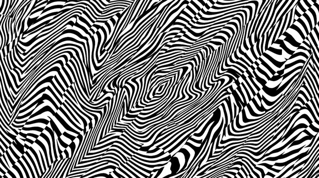 Wavy striped pattern. Optical illusion. Dynamic background. Displacement from multiple sliced lines