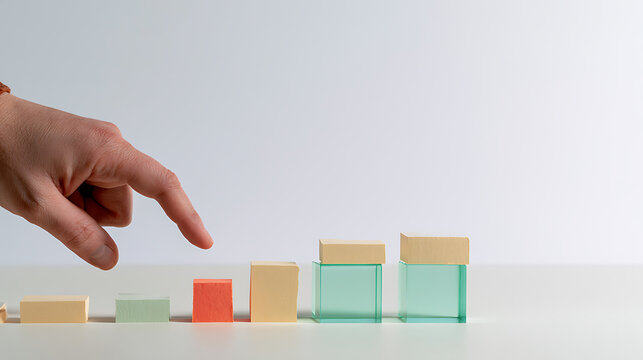A person hand push colored wooden block to start chain reaction business strategy project plan concept growth management success leadership team