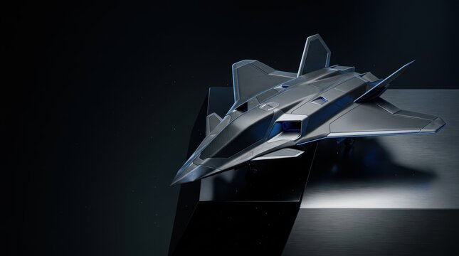 Futuristic Hypersonic Stealth Drone in Luxury Defense Photography, Matte Carbon Fiber and Titanium Aircraft on Premium Black Background