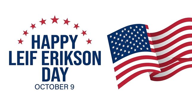 Happy leif erikson day on october 9 with american flag and star design