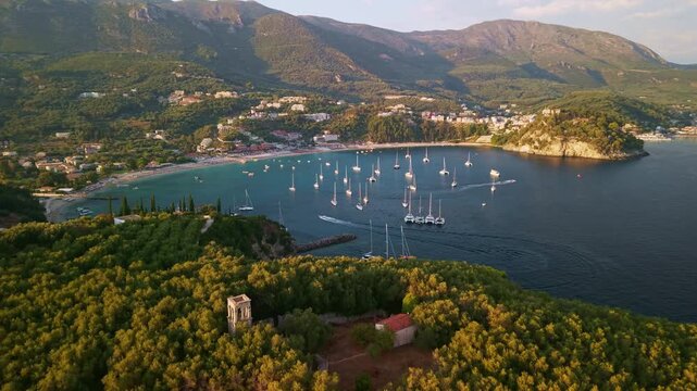 Aerial View of Valtos Beach with Sailboats, Parga, Greece