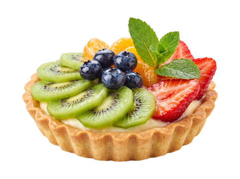 Fresh fruit tart isolated on transparent background