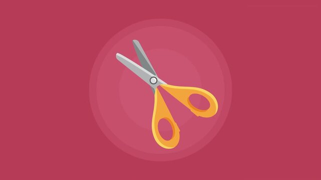 Animated scissors opening and closing on red circular background for back to school and office supplies project.