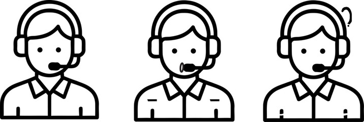 Fototapeta premium Customer Support Agent Headset Line Icon Collection