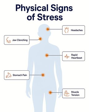Physical Signs of Stress Human Body Map Infographic Diagram with Somatic Symptoms
