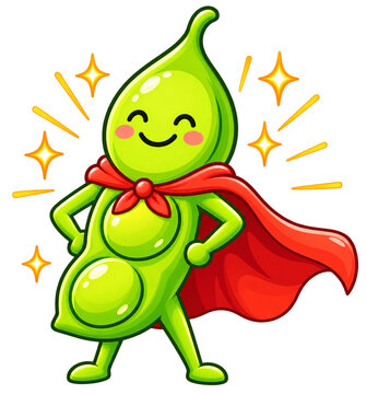 Cute pea hero character wearing a red cape vector illustration