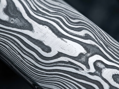 Dramatic pattern of Damascus steel showcasing intricate lines and textures, highlighting