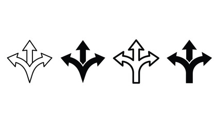 Fototapeta premium direction arrow icon set with multiple pathway and navigation symbols, decision making crossroads signs collection, routing guidance vector illustrations isolated