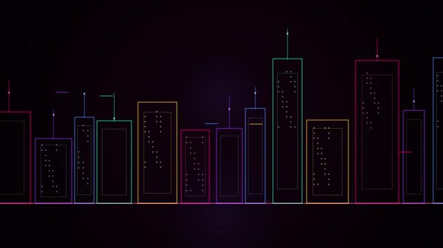 Vibrant neon bar graph animation with a tech overlay