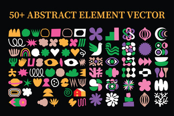 Fototapeta premium Colorful Floral Vector Illustration Set with Abstract Background Elements, Decorative Flowers, Cartoon Symbols and Creative Patterns for Cards, Banners, Holiday and Business Design