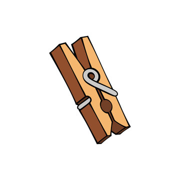 Wooden clothespin vector illustration isolated on transparent background for laundry household clamp object and graphic design element concept