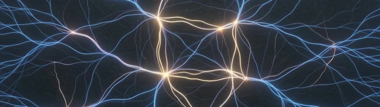 Glowing blue and purple lines forming complex pathways representing advanced digital communication and thinking processes.