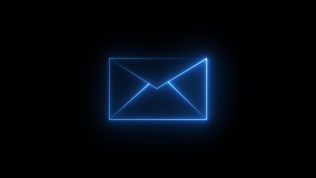 neon blue color message icon animation with black background Glowing neon message box icon animation video notice receive massage animated sign symbol. Message mail box, 4k video animation