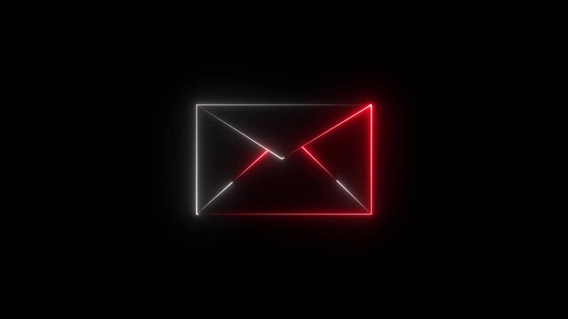 neon white and red color message icon animation with black background Glowing neon message box icon animation video notice receive massage animated sign symbol. Message mail box, 4k video animation