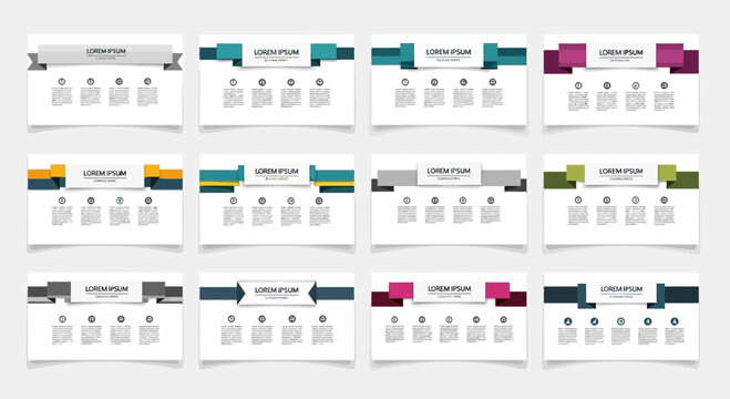 Set of infographic templates with different color schemes and layouts for presentation