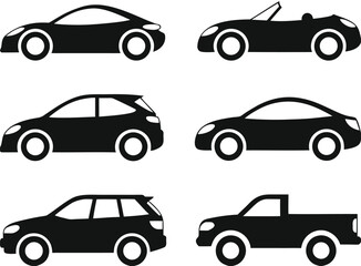 Naklejka premium Car Icon Collection Black Silhouette Vehicle Vector Graphic