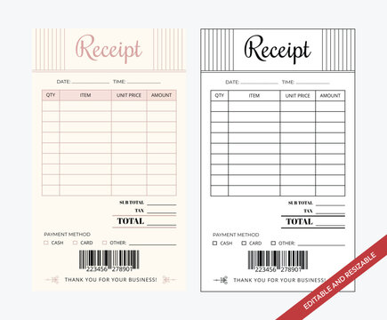 Vintage receipt invoice bill pad template vector layout for small business order tracking