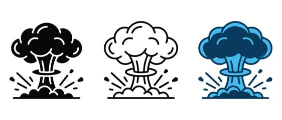 Obraz premium nuclear explosion mushroom clouds in different color styles isolated on transparent background