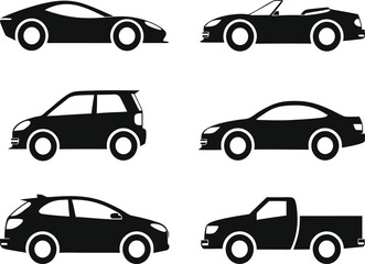Naklejka premium Car Icon Collection Black Silhouette Vehicle Vector Graphic