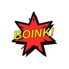 Fototapeta premium boink comic book sound effect speech bubble vector illustration. red pop art burst star with yellow text for comic strip, graphic novel, action sound expression