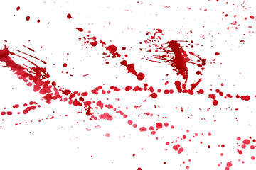 Fototapeta premium Chaotic red blood splatters and dirty streaks for horror movie layouts and Halloween decor on a transparent background