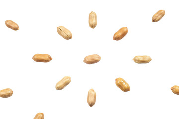 Obraz premium View of multiple shelled peanuts arranged in a circular pattern on a plain white surface isolated on a transparent background