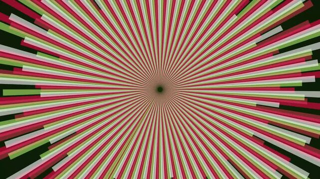 Festive sunburst pattern featuring radiating lines in seasonal red white and green holiday colors for celebration