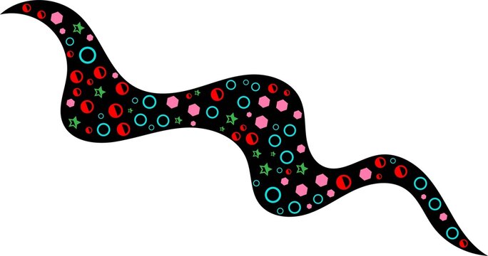 Abstract Wavy Black Ribbon Vector Design Element Filled with Colorful Geometric Confetti Shapes