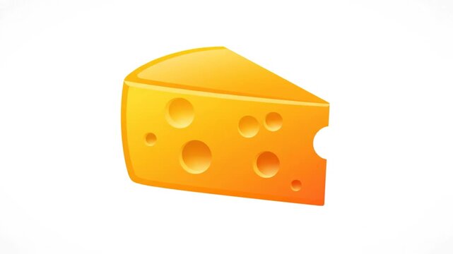 Brightly lit single cheese wedge graphic with visible holes isolated on a white background