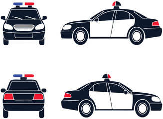 Police Car Vector Silhouette Front Side Rear View Set © Arup