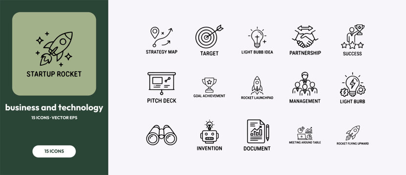 Creative icons representing diverse business and technology sectors for modern presentations.