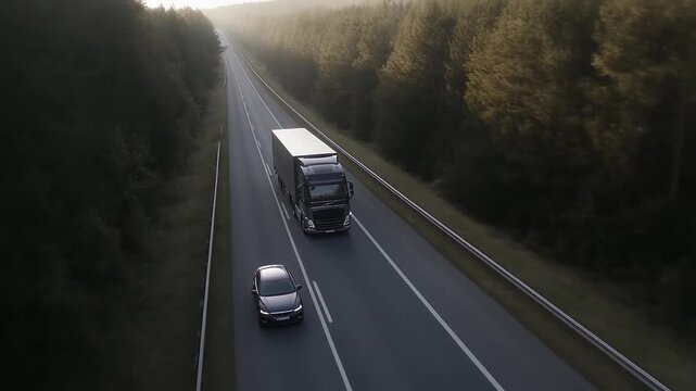 Road transport truck industry forest nature highway car delivery