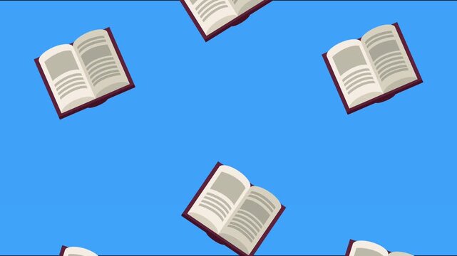 Books animation motion loop, a vibrant background with literature elements for educational or creative projects.