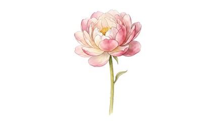 Obraz premium Delicate watercolor pink peony flower illustration on white background