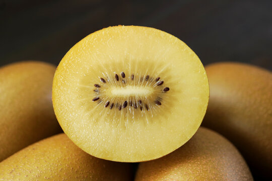 Closeup of mouthwatering fresh ripe gold kiwifruit, an excellent source of vitamins and minerals