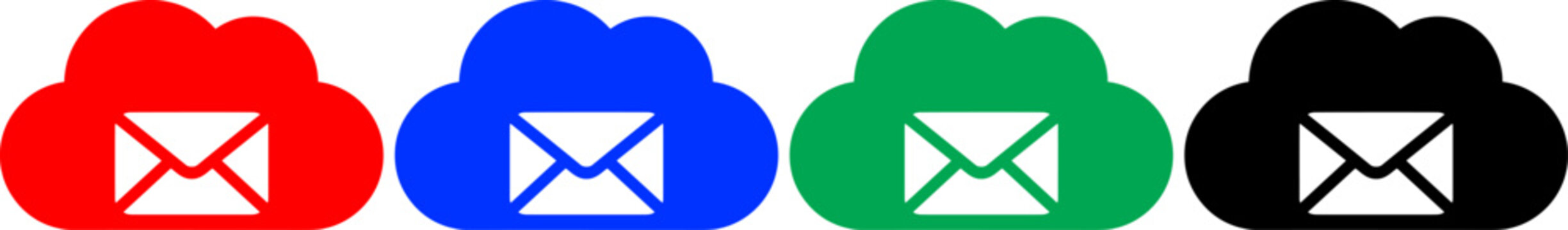 Set of four colorful cloud icons with message envelope design isolated on a transparent background vector.