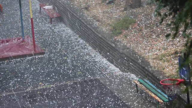 A hailstorm is a severe localized thunderstorm that produces solid lumps of ice known as hailstones.